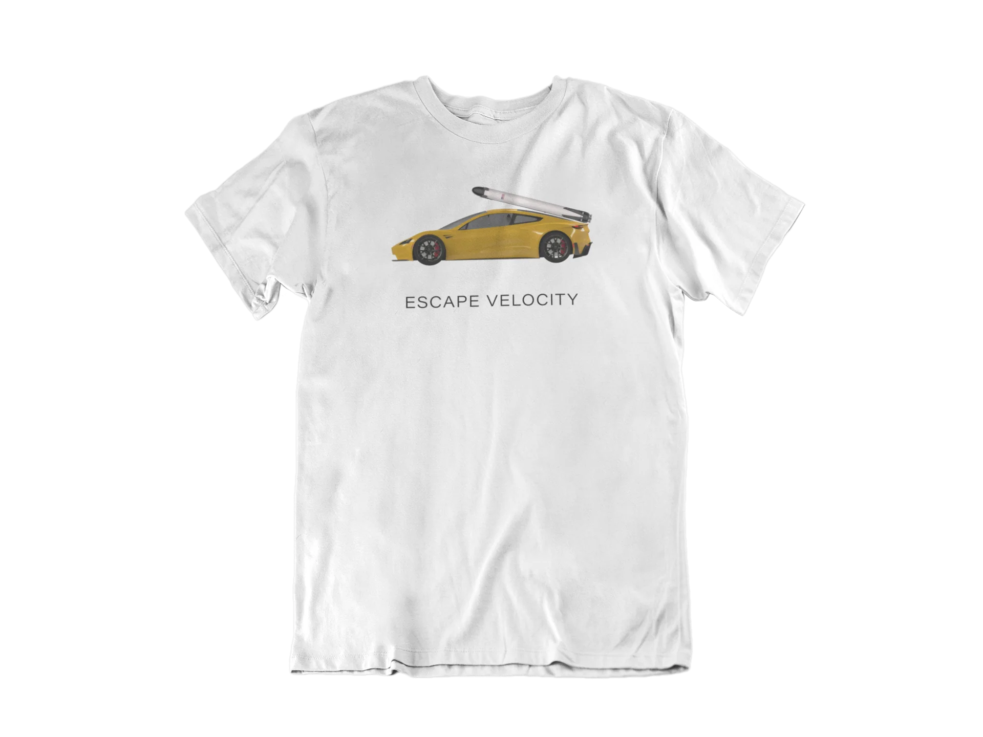 "Escape Velocity" Premium Tee (Yellow Roadster) - Image 4