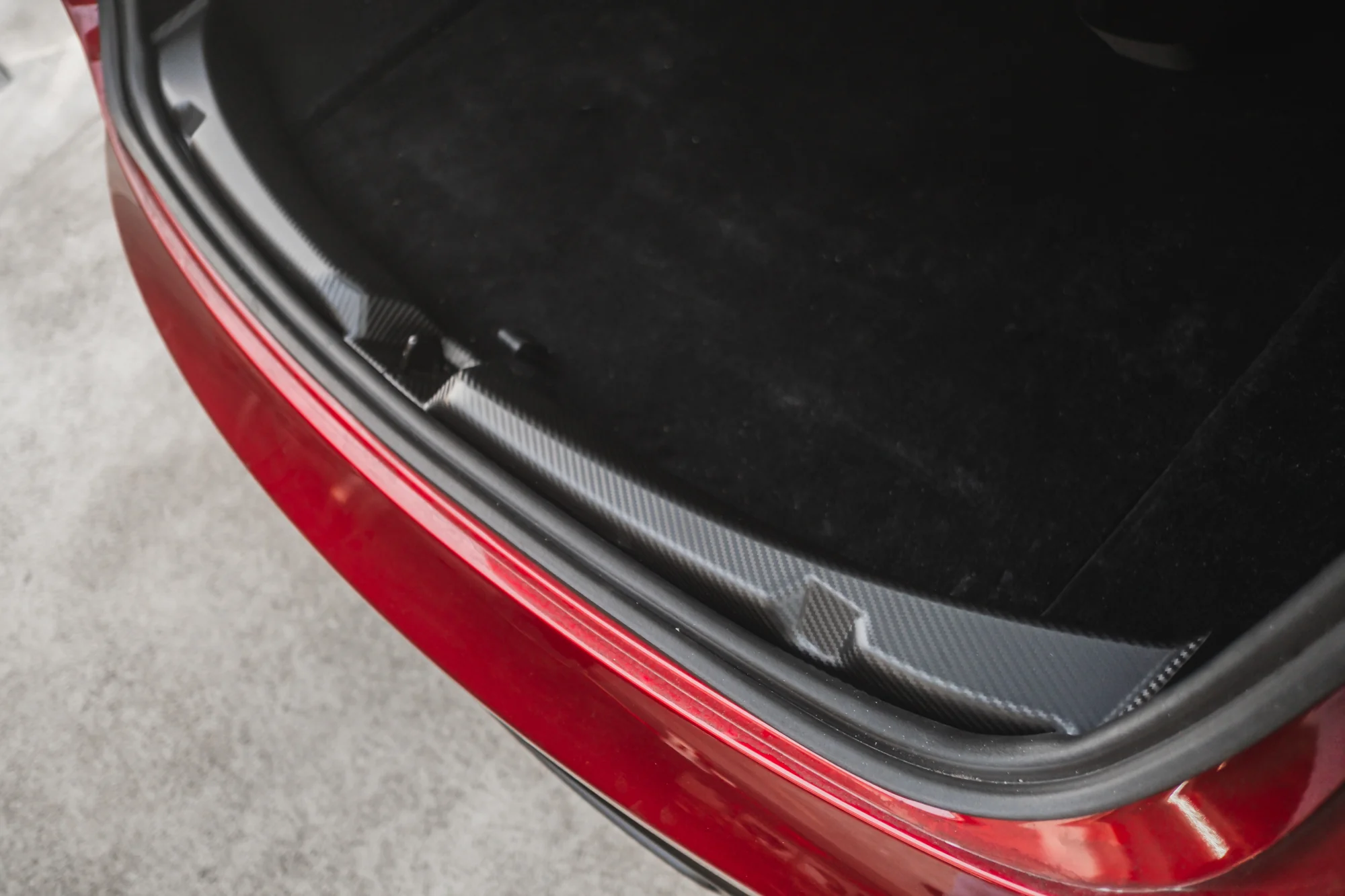 Tesla Model 3 Highland Trunk Sill Protector Carbon Fiber Pattern - Image 5