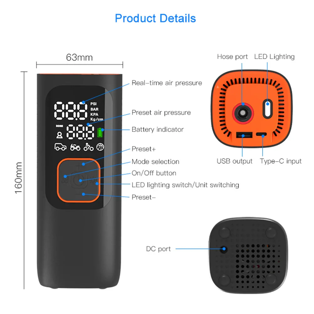 Portable Tire Inflator for Tesla (USB, Pressure Gauge, 100% Cordless) - Image 4